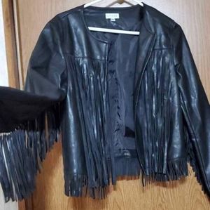 Black Fringe Faux Leather Jacket
